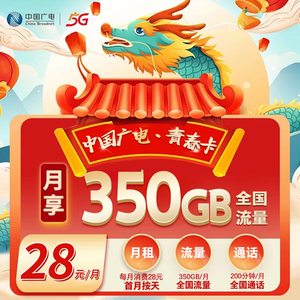 山东广电专属卡【28元350G+200分钟】