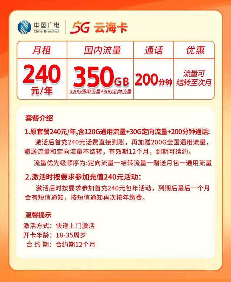 G上海广电【月均20元350G+200分钟】 详情图 1
