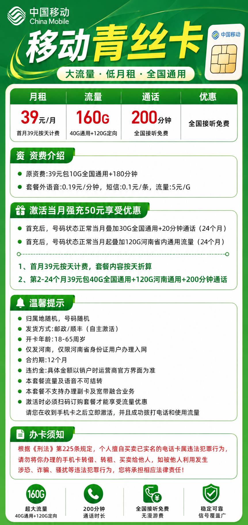 河南移动【39元160+200分钟】 详情图 1