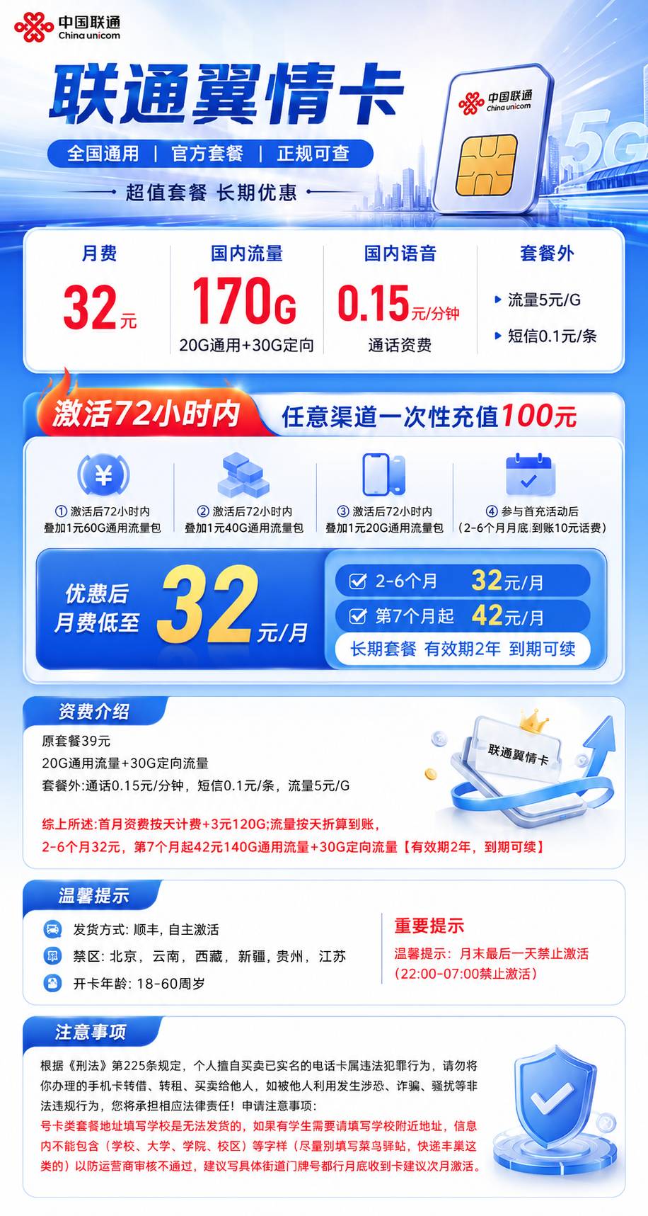 联通翼情卡【32元170G】 详情图 1
