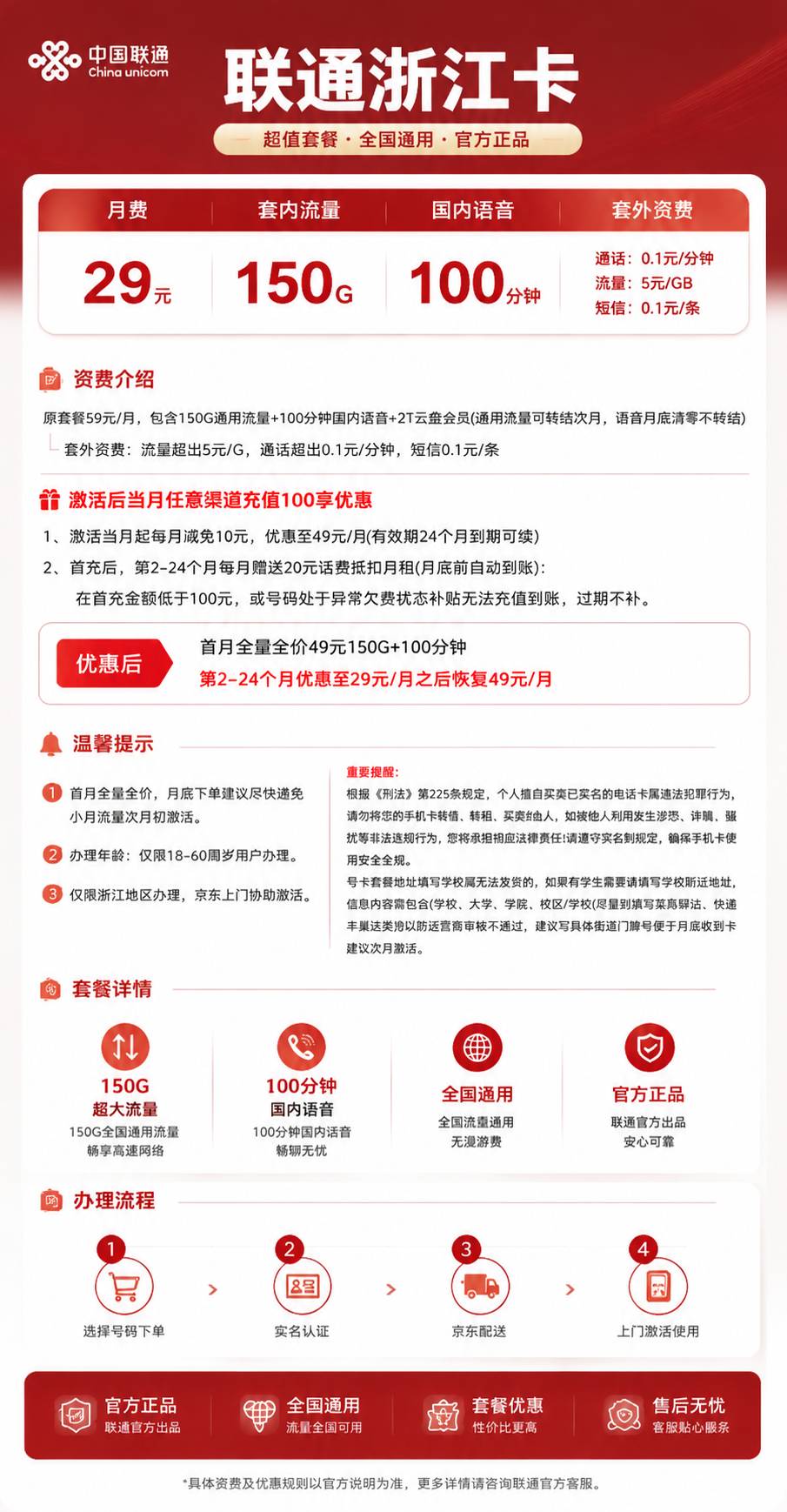 浙江联通【29元150G+100分钟】 详情图 1
