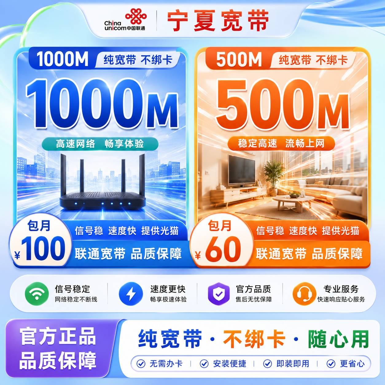 宁夏联通单宽【500M-1000M】