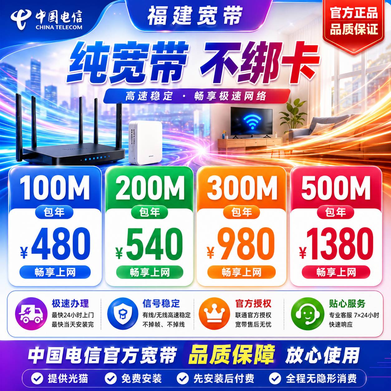 福建电信单宽【100-500M】