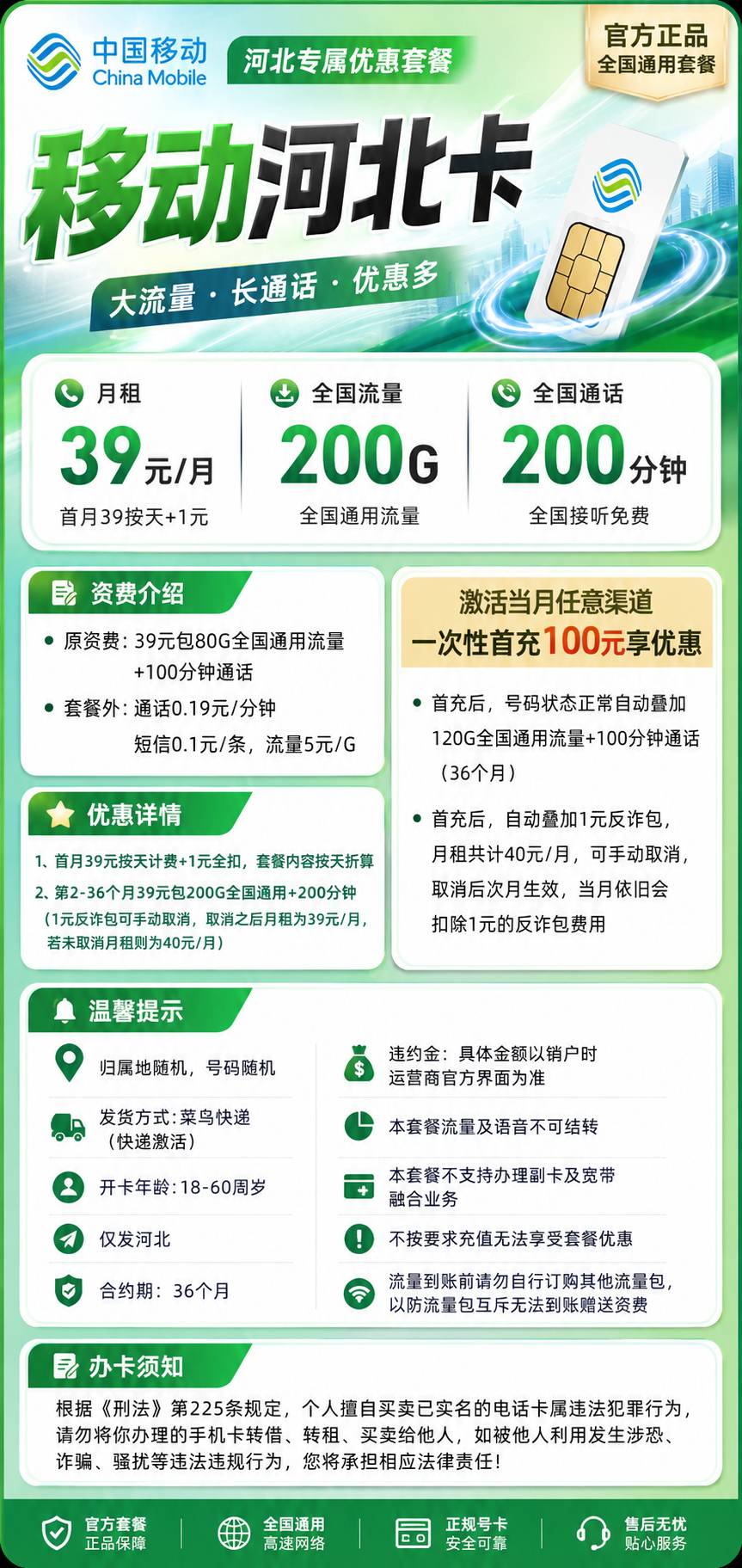 河北移动【39元200G+200分钟】 详情图 1