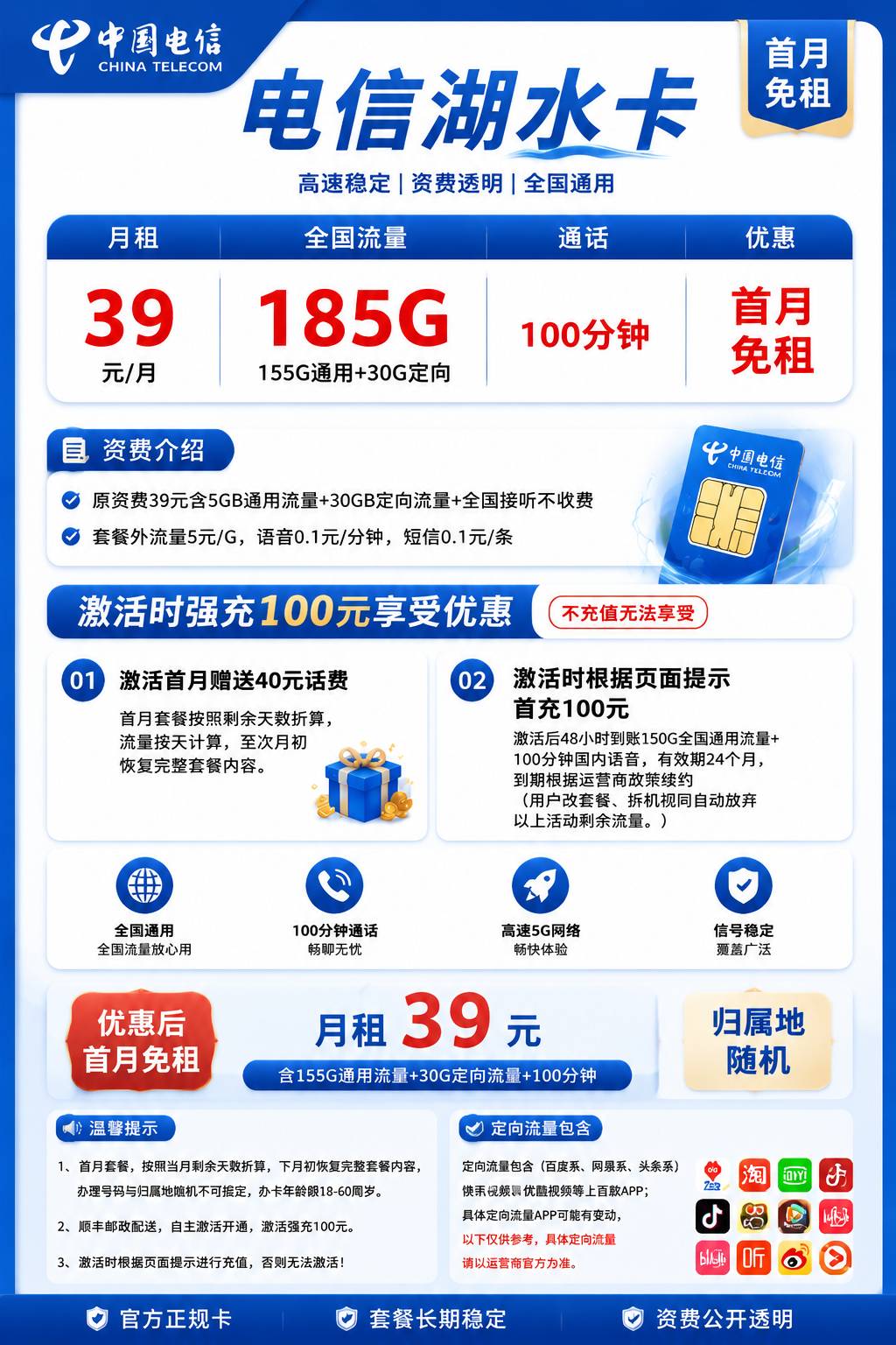 湖南电信【39元185G+100分钟2.0版本】 详情图 1