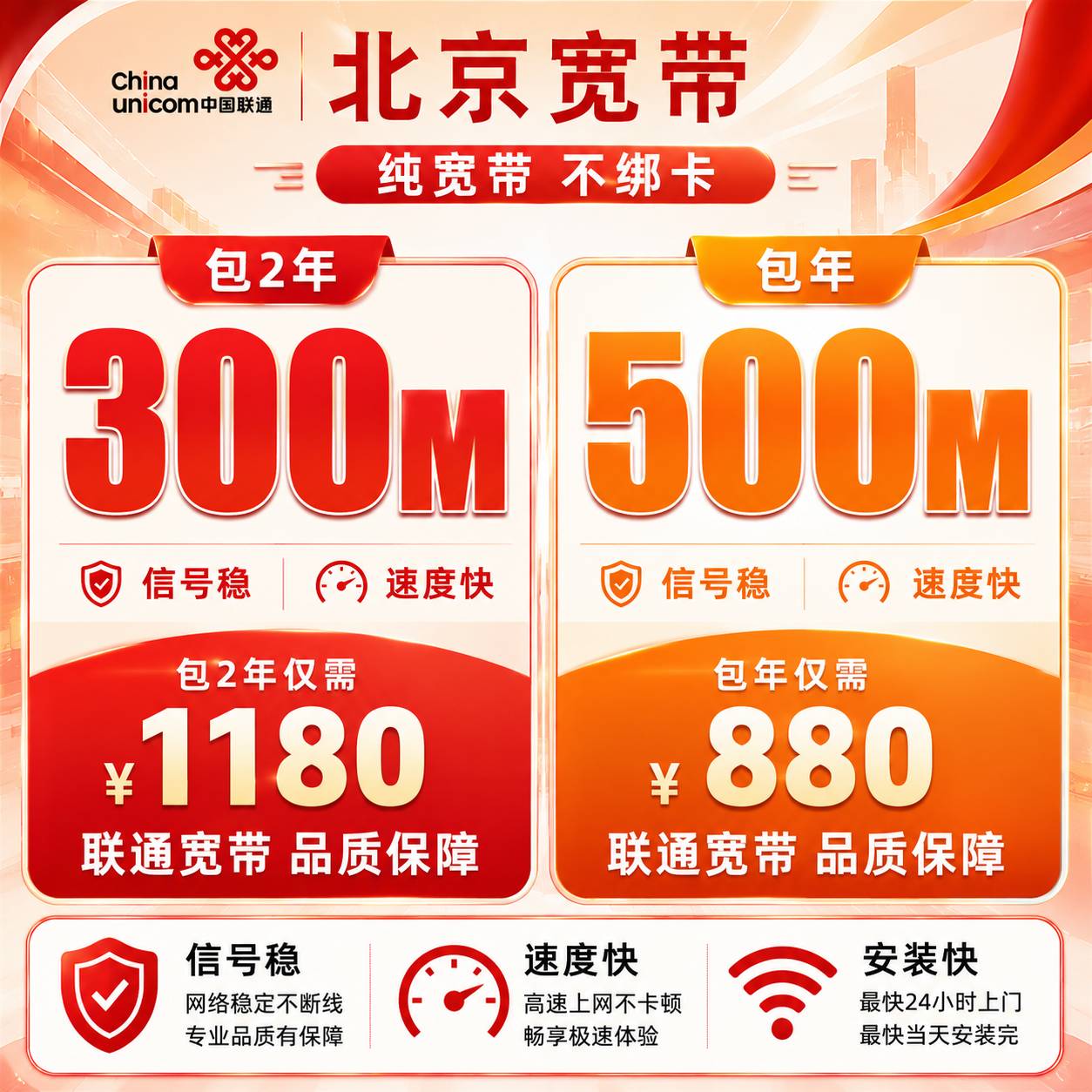 北京联通单宽【300M1年或2年】