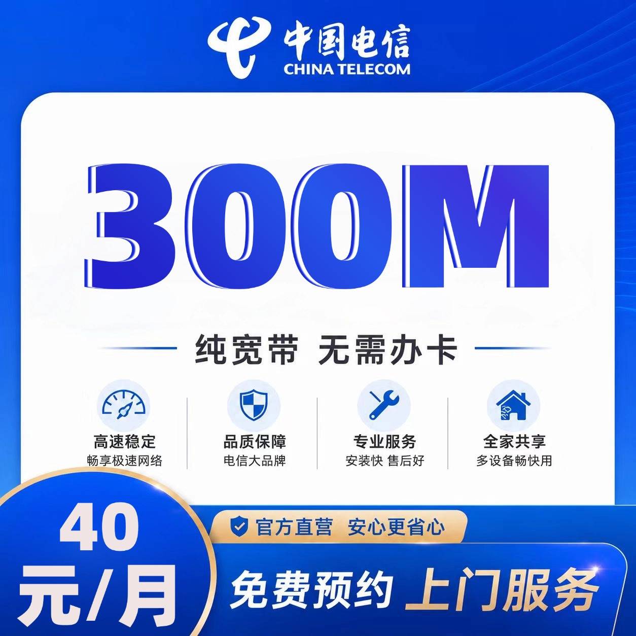 宁夏电信单宽【40元300M1月】
