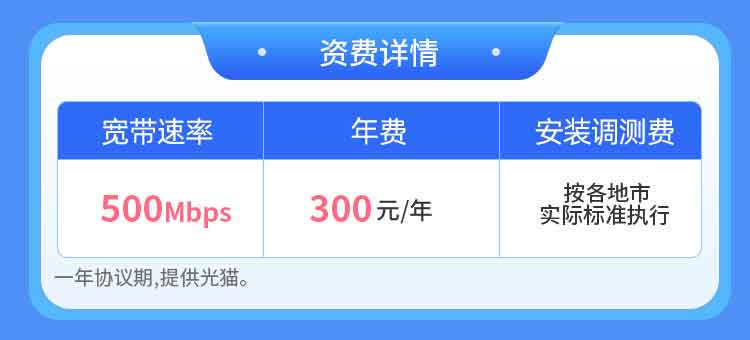浙江移动单宽【300元500M】 详情图 1