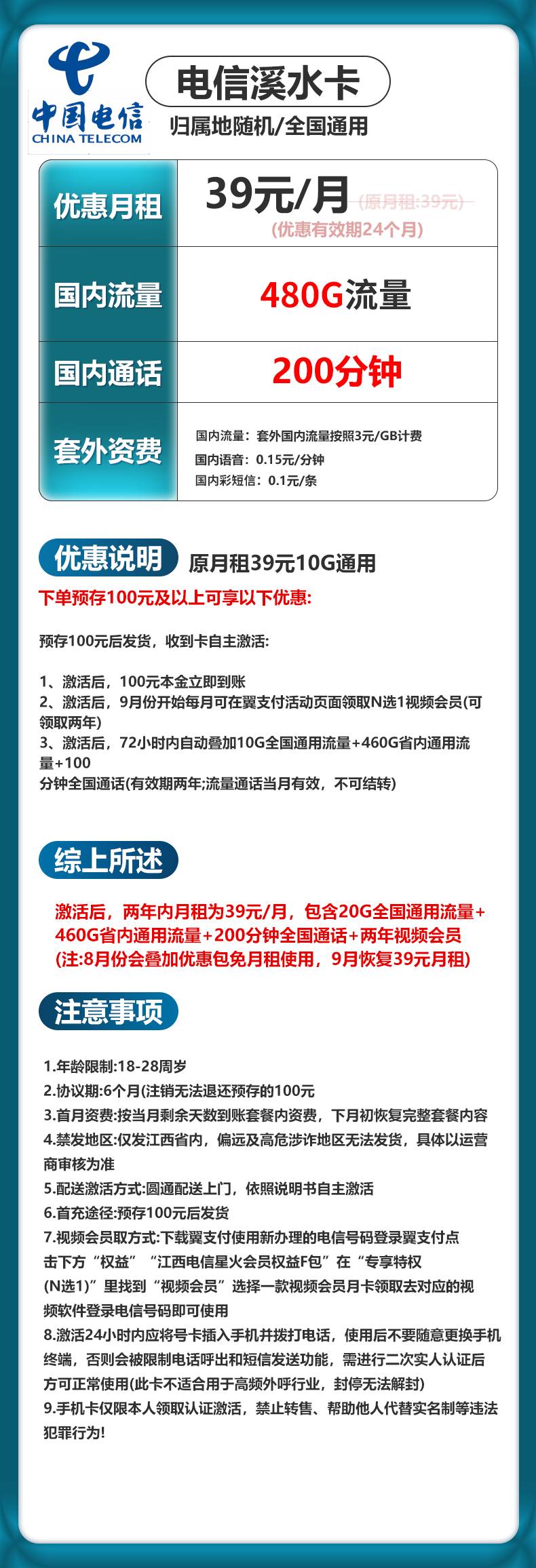 江西电信【39元20G通用+460G省内通用+200分钟+视频会员】 详情图 1