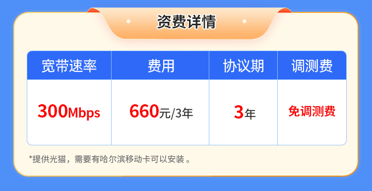 哈尔滨移动单宽【660元300M3年】 详情图 1