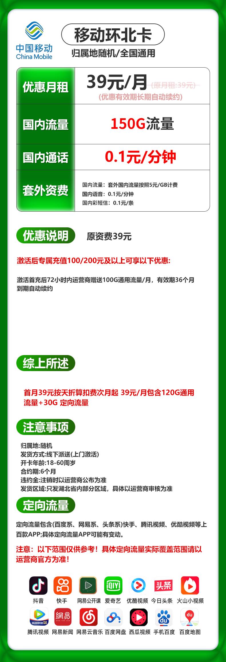 湖北移动【39元150G流量】 详情图 1