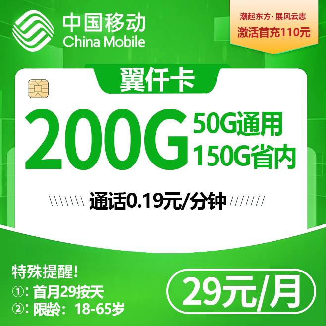 山东移动专属卡【30元200G】