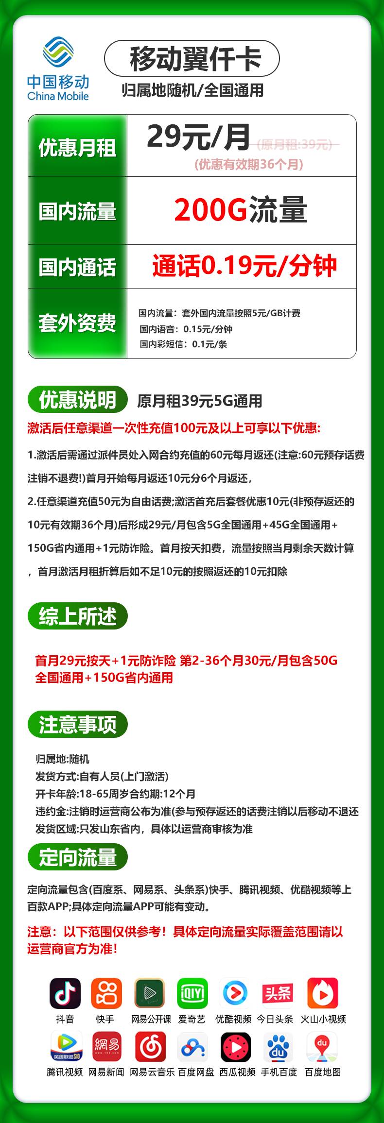 山东移动专属卡【30元200G】 详情图 1