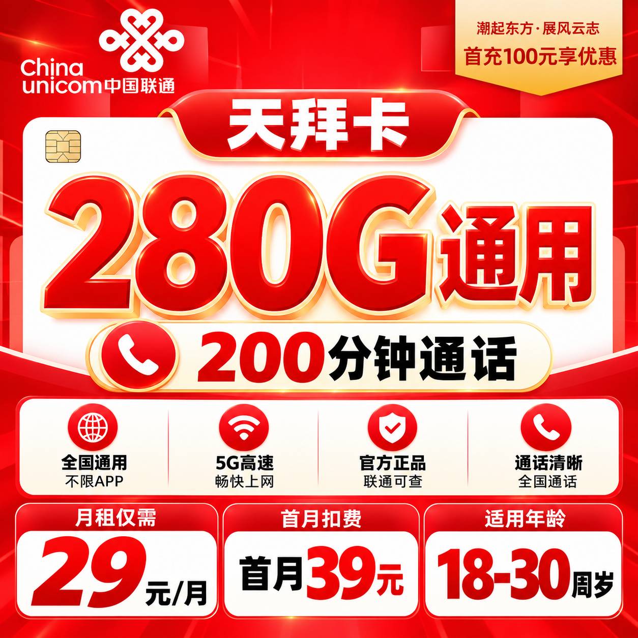 四川联通【29元280G+200分钟+会员】