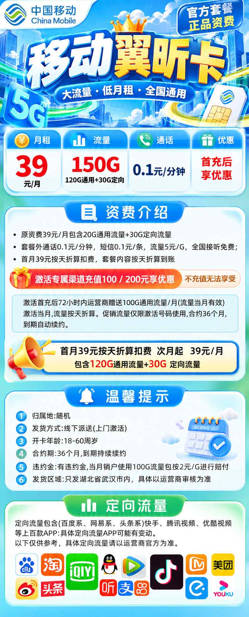 移动翼昕卡【39元150G】 详情图 1
